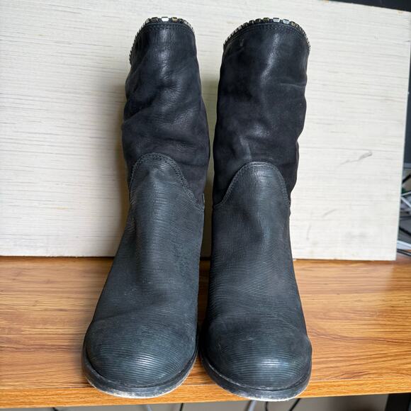 Ovye slouch cowboy boots with stud embellishments black suede womens size 40/9.5 - Picture 3 of 8